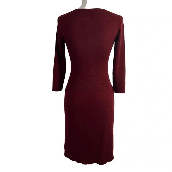 Anne Klein Wool Blend Dark Red Sweater Dress Small 3/4 Sleeves Pockets Buttons - Picture 3 of 7